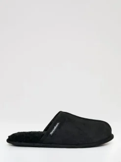 Zwart - Threadbare Faux Fur Lined Slip On Mule Slippers
