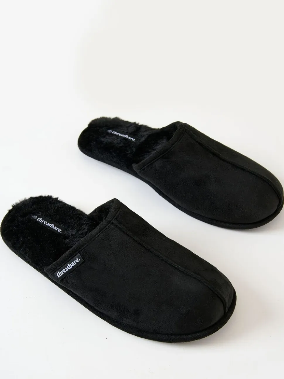 Zwart - Threadbare Faux Fur Lined Slip On Mule Slippers
