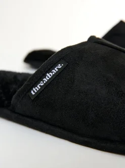 Zwart - Threadbare Faux Fur Lined Slip On Mule Slippers