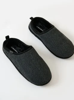 Zwart - Threadbare Faux Suede Faux Fur Lined Mule Slippers
