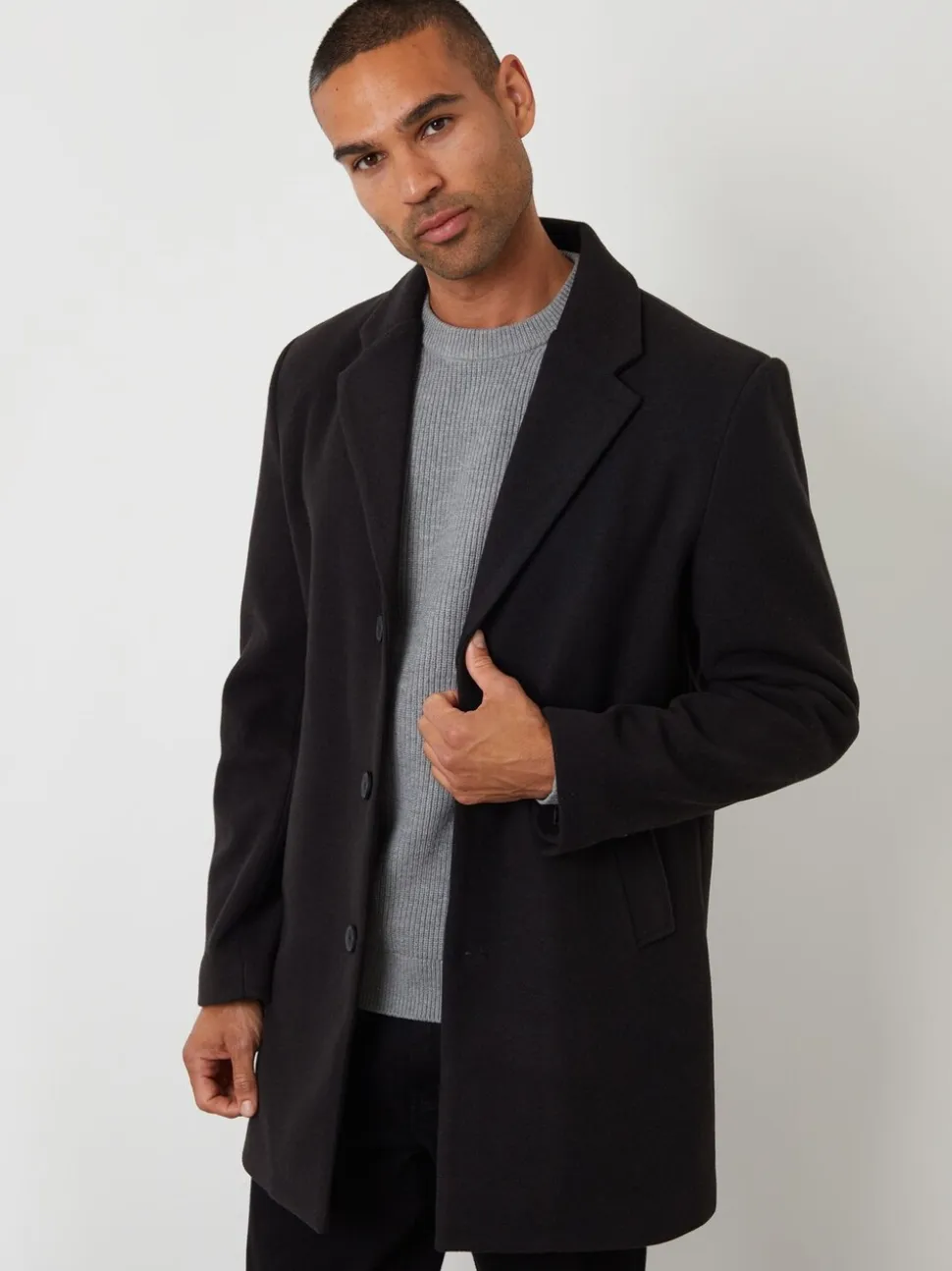 Zwart - Threadbare Faux Wool Overcoat