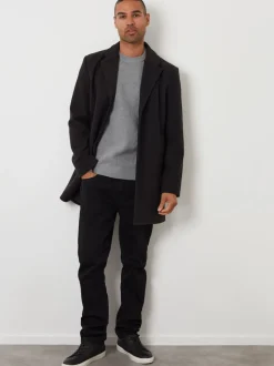Zwart - Threadbare Faux Wool Overcoat