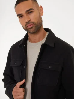 Zwart - Threadbare Geborsteld overshirt met knoopsluiting