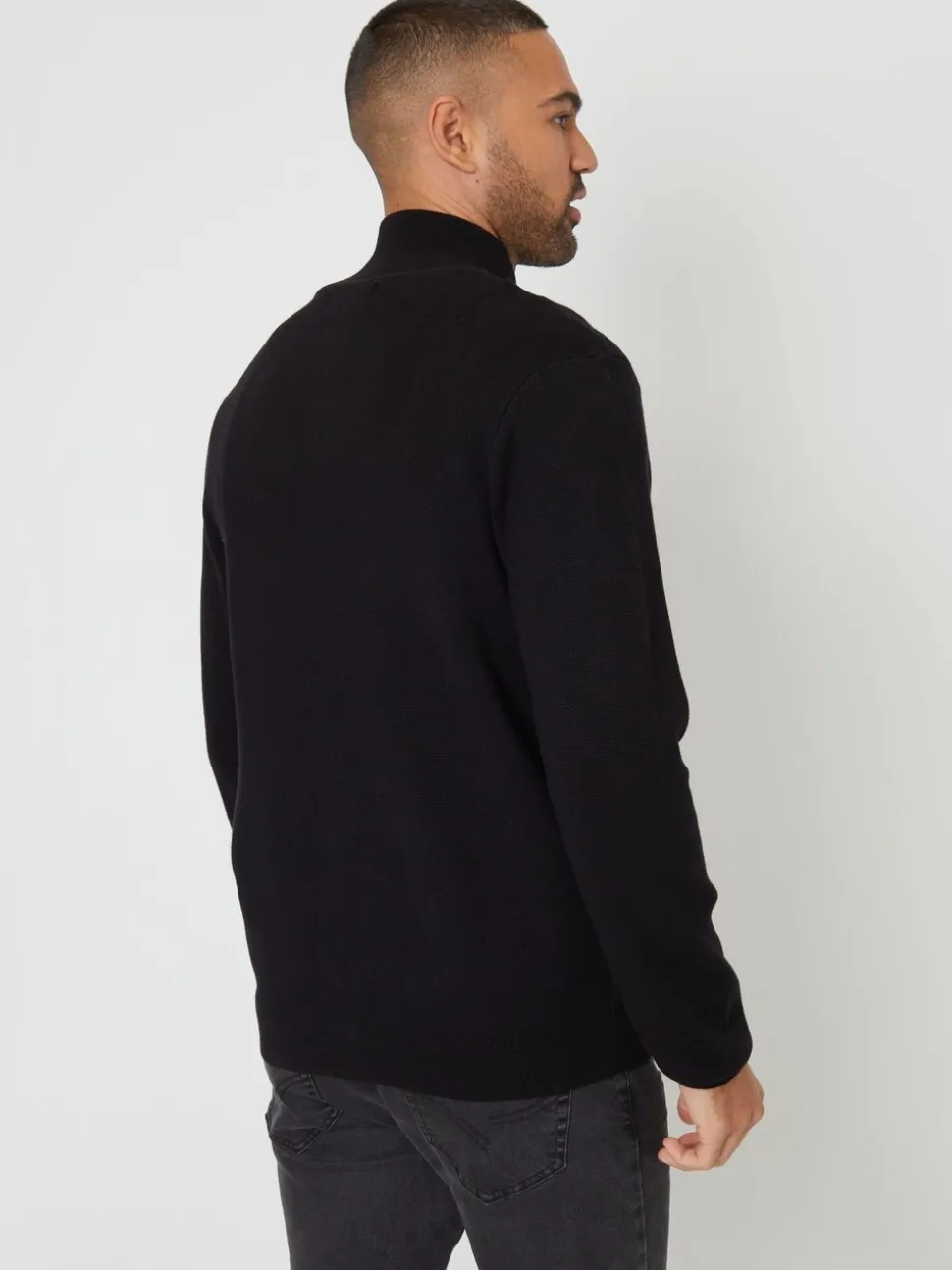Zwart - Threadbare gebreid vest met rits en opstaande kraag