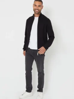 Zwart - Threadbare gebreid vest met rits en opstaande kraag