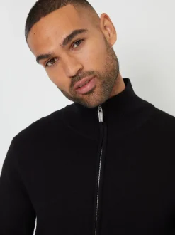 Zwart - Threadbare gebreid vest met rits en opstaande kraag