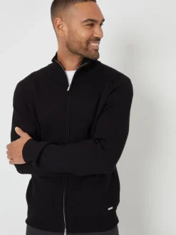 Zwart - Threadbare gebreid vest met rits en opstaande kraag