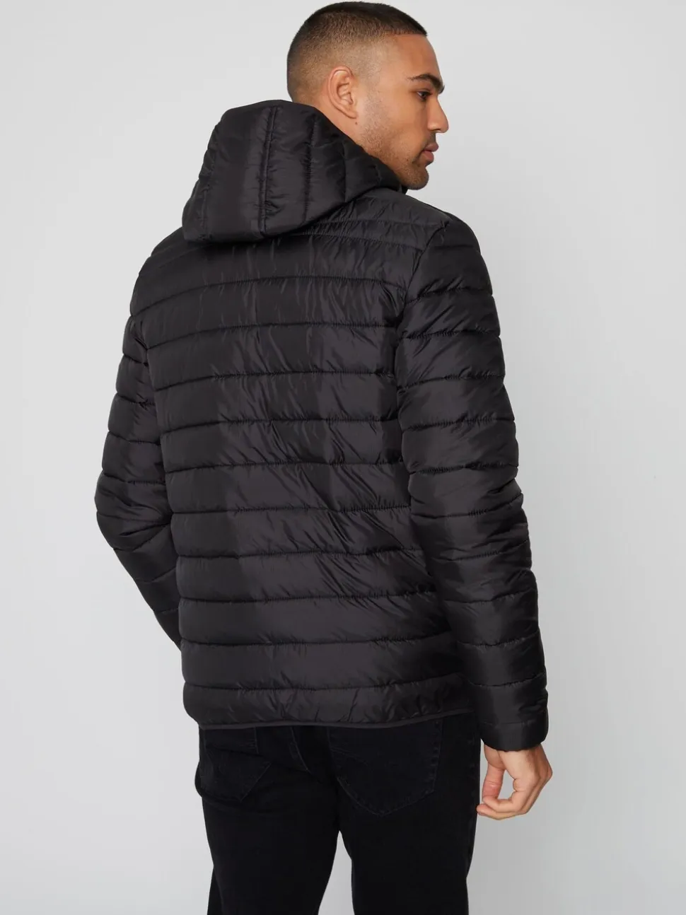 Zwart - Threadbare gewatteerd waterafstotend jack met capuchon en matte afwerking