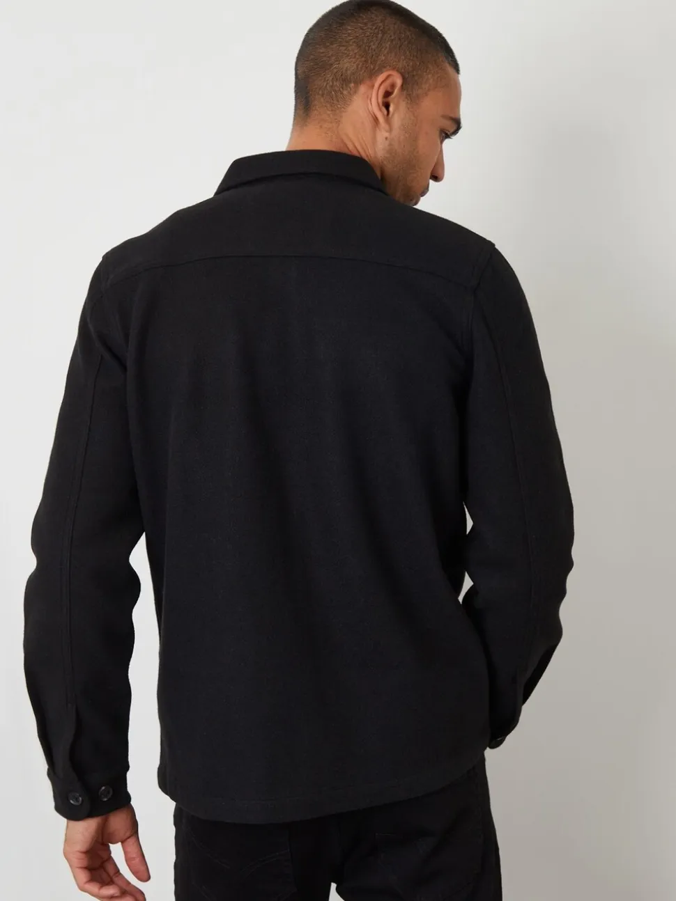 Zwart - Threadbare imitatiebont wollen knoopsluiting overshirt