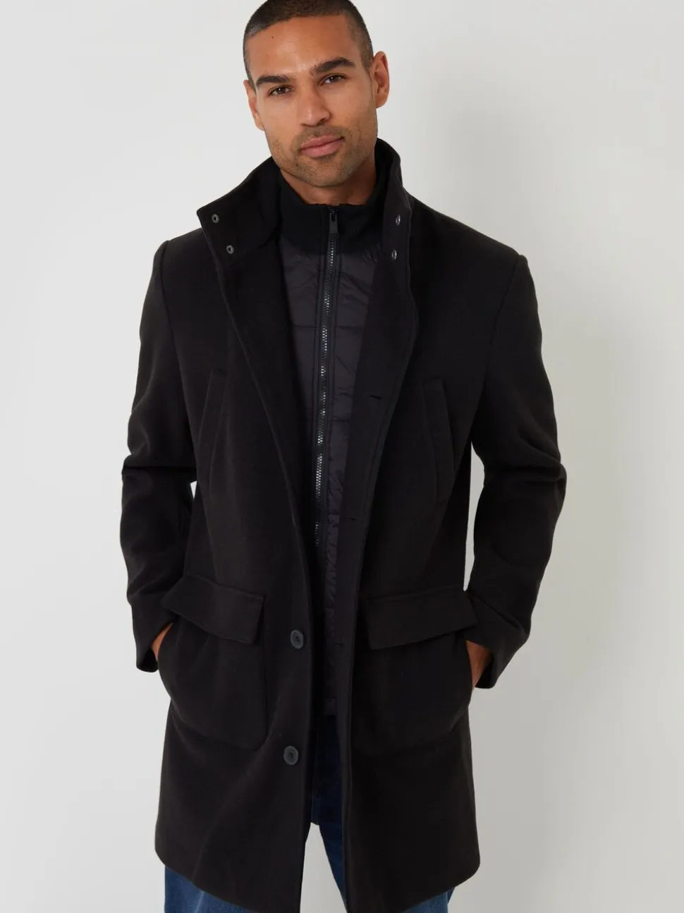 Zwart - Threadbare Lange utility-jas van imitatie-wol met laagjeslook