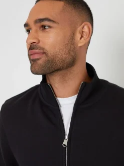 Zwart - Threadbare sweatshirt met trechterkraag en korte rits