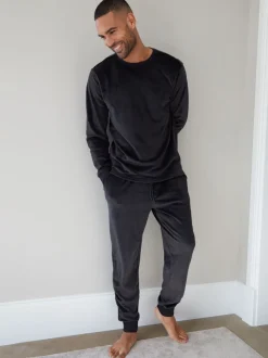Zwart - Threadbare zacht aanvoelende velours loungewear set