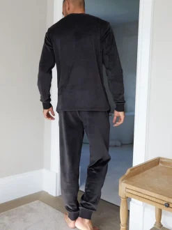 Zwart - Threadbare zacht aanvoelende velours loungewear set