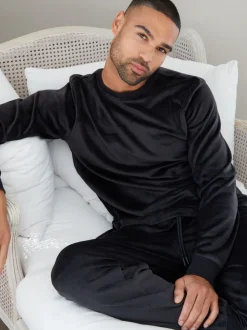 Zwart - Threadbare zacht aanvoelende velours loungewear set