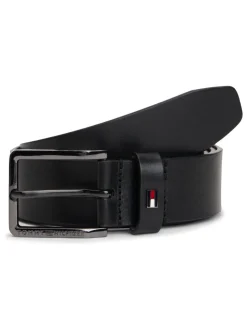Zwart - Tommy Hilfiger leren riem met geëmailleerde vlag