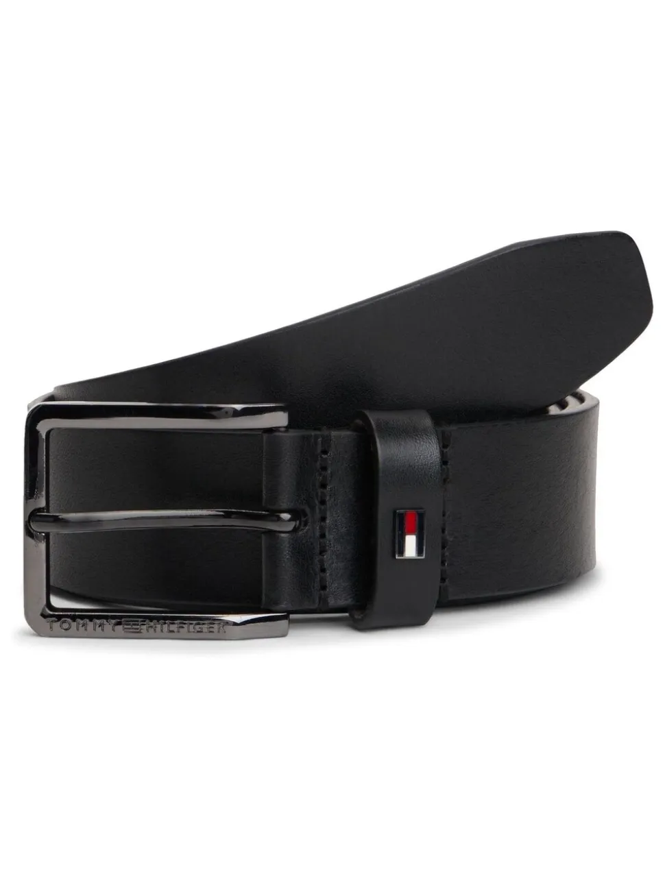 Zwart - Tommy Hilfiger leren riem met geëmailleerde vlag
