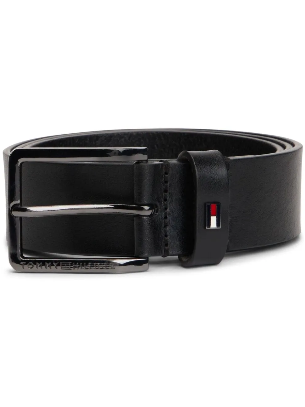 Zwart - Tommy Hilfiger leren riem met geëmailleerde vlag