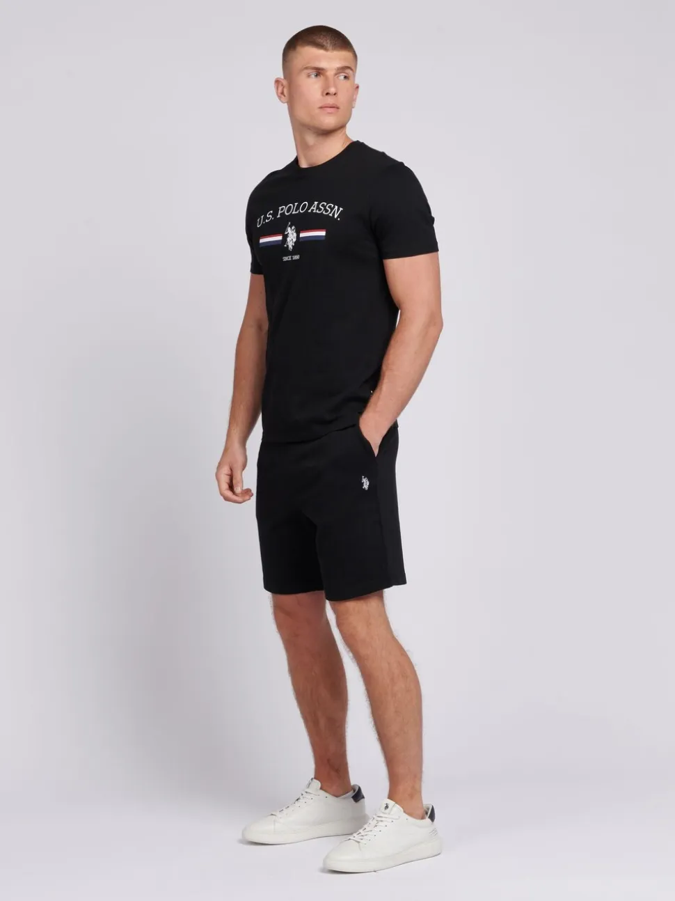 Zwart - U.S. Polo Assn Mens Double Horsemen Sweat 100% Cotton Shorts