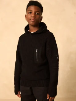 Zwart - Utility gebreide hoodie (3-16jr)