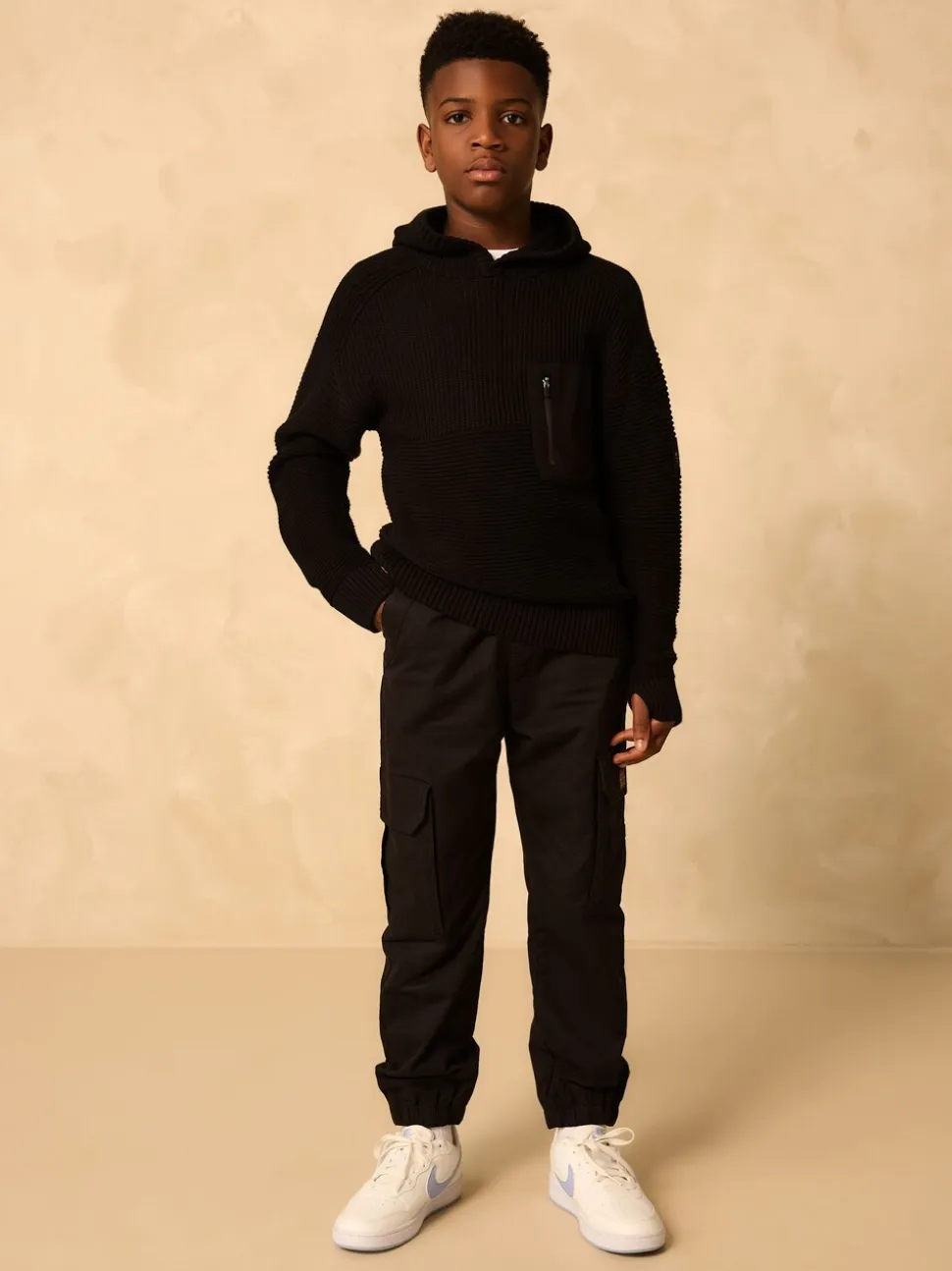 Zwart - Utility gebreide hoodie (3-16jr)