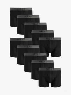 Zwart - Verpakking van 10 - A-frontboxershorts van 100% zuiver katoen