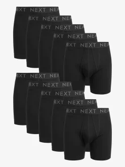 Zwart - Verpakking van 10 - Sportboxershorts met A-voorkant en langere pijpen
