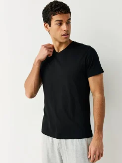 Zwart - Verpakking van 5 slim-fit 100% katoenen T-shirts met V-hals en laagjes