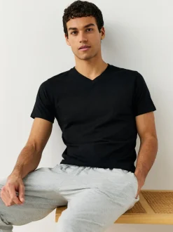 Zwart - Verpakking van 5 slim-fit 100% katoenen T-shirts met V-hals en laagjes
