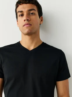 Zwart - Verpakking van 5 slim-fit 100% katoenen T-shirts met V-hals en laagjes