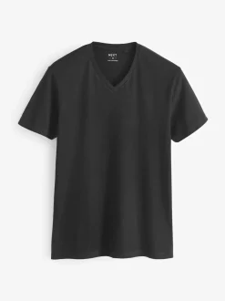 Zwart - Verpakking van 5 slim-fit 100% katoenen T-shirts met V-hals en laagjes