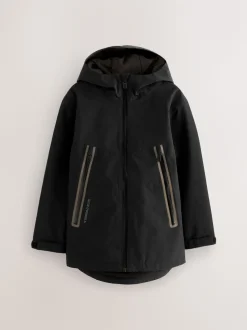 Zwart - Waterdichte jas met fleece voering en capuchon (3-17jr)