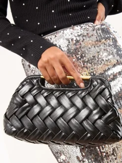 Zwart - Weave Grab Handle Clutch Bag