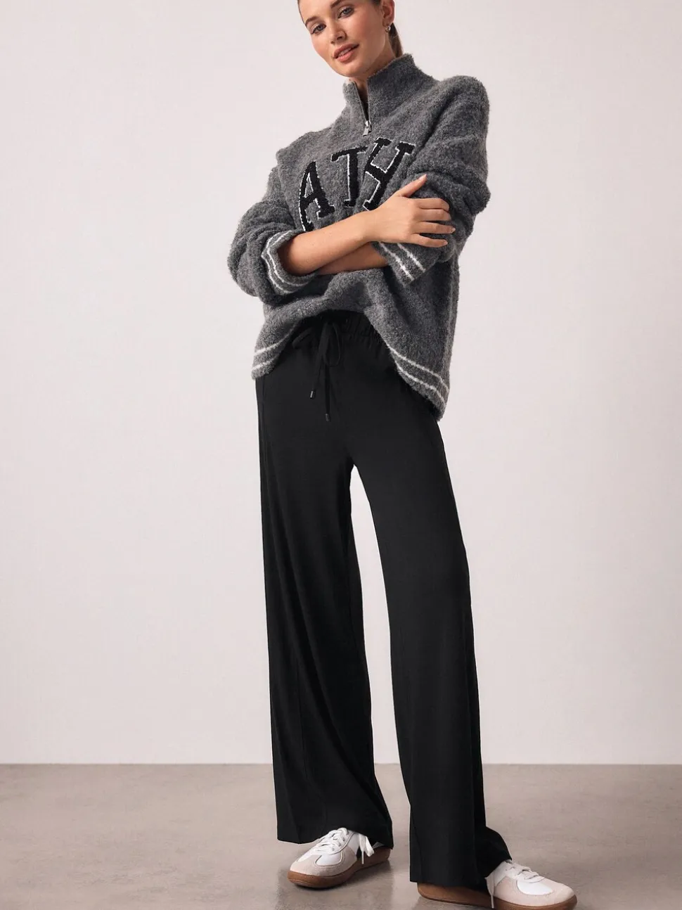 Zwart - Wide Leg Jersey Joggers