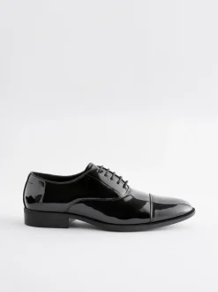 Zwart - Wijde pasvorm - Lakleren Oxford-schoenen met neusstuk