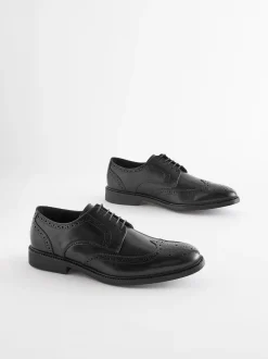 Zwart - Wijde pasvorm - Leren derby-brogues