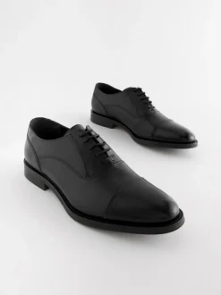 Zwart - Wijde pasvorm - Leren Oxford schoenen met neusstuk
