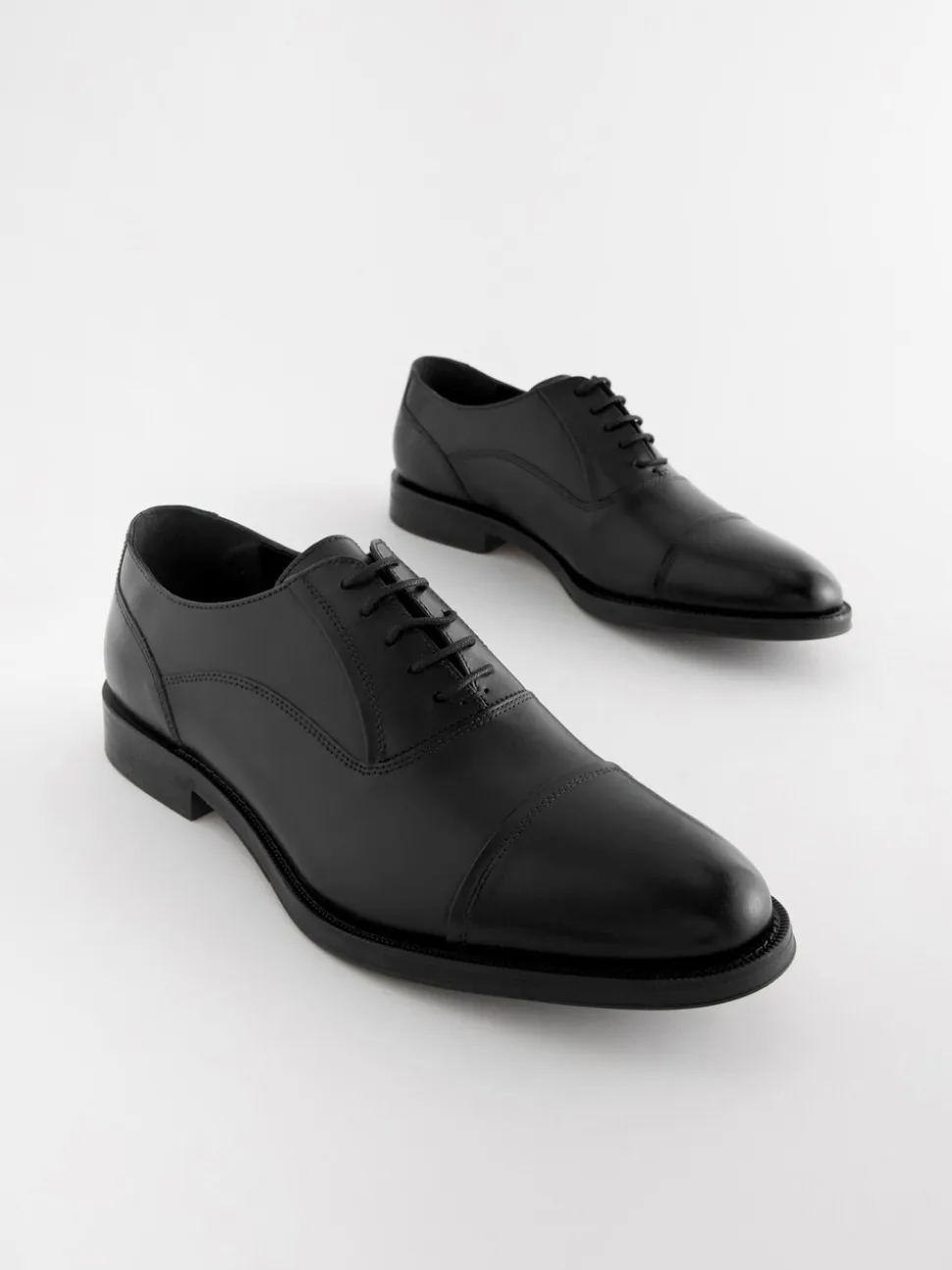 Zwart - Wijde pasvorm - Leren Oxford schoenen met neusstuk