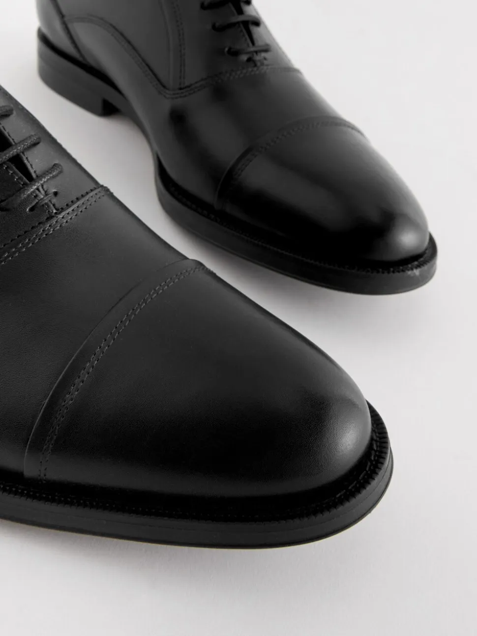Zwart - Wijde pasvorm - Leren Oxford schoenen met neusstuk