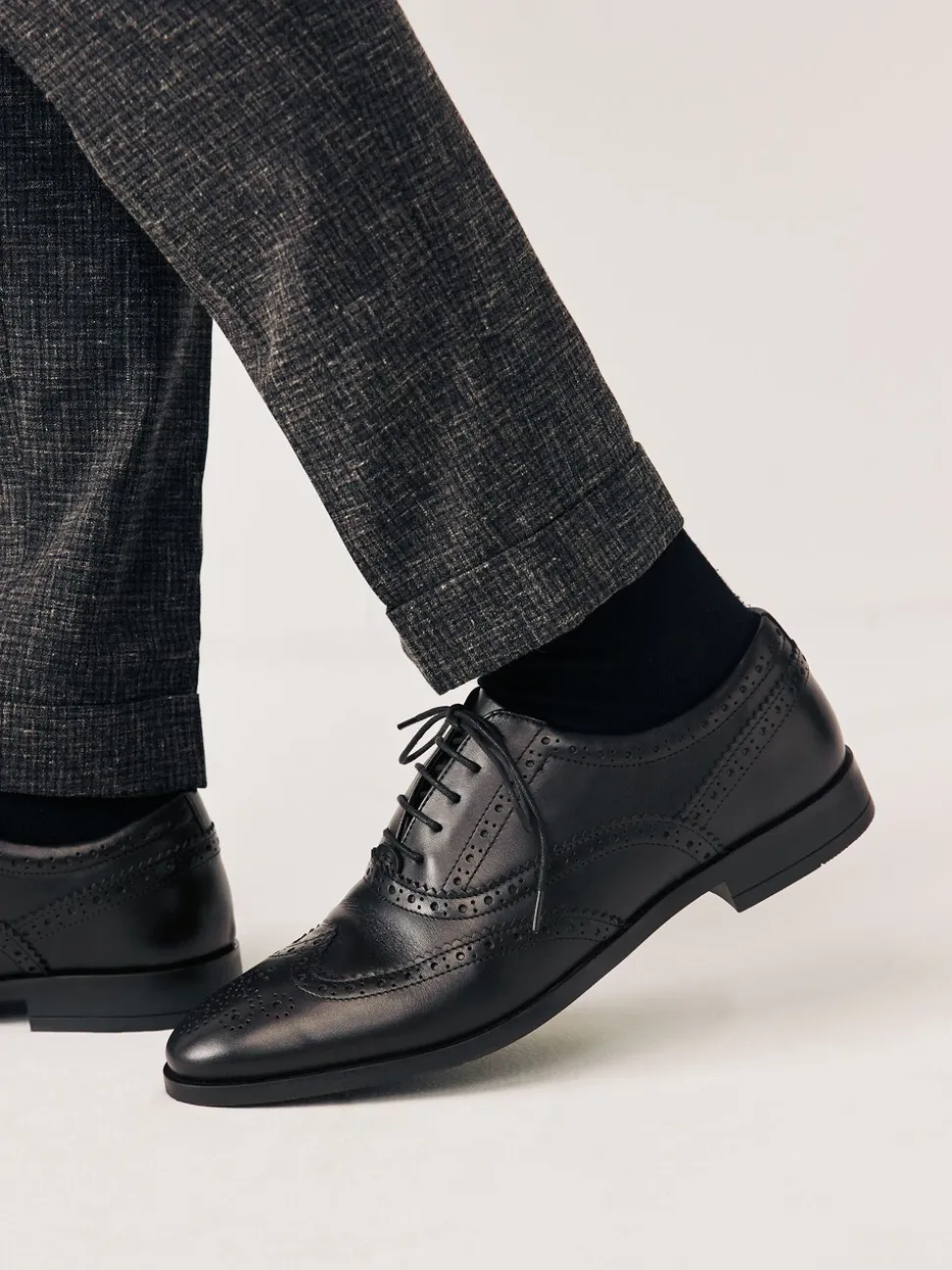 Zwart - Wijde pasvorm - Leren Oxford brogues