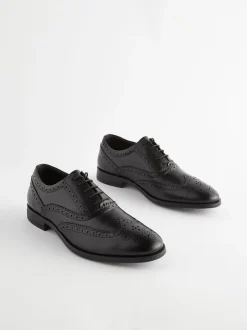 Zwart - Wijde pasvorm - Leren Oxford brogues