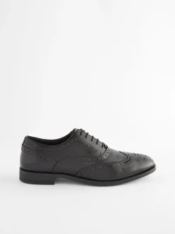 Zwart - Wijde pasvorm - Leren Oxford brogues