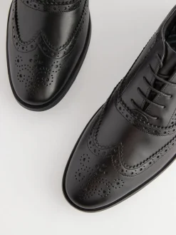 Zwart - Wijde pasvorm - Leren Oxford brogues