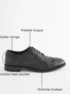 Zwart - Wijde pasvorm - Leren Oxford brogues
