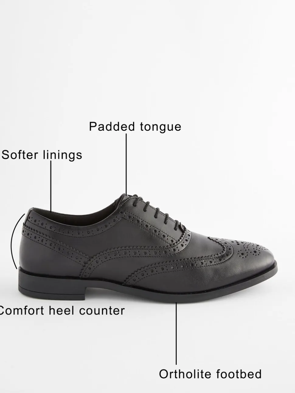 Zwart - Wijde pasvorm - Leren Oxford brogues