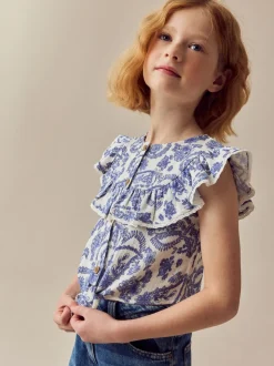 Zwart bloemenprint - 100% katoenen blouse met strik aan de voorkant (3 - 16 jr)