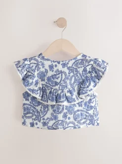 Zwart bloemenprint - 100% katoenen blouse met strik aan de voorkant (3 - 16 jr)