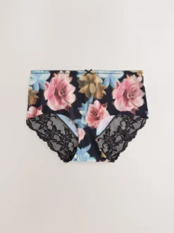 Zwart bloemenprint - 5 Niet-aftekenende slips met kanten achterkant