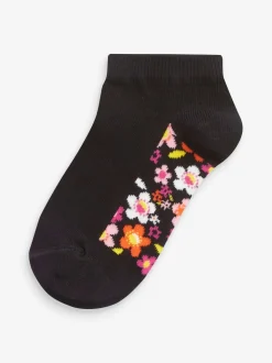Zwart bloemenprint - 5 paar katoenrijke sneakersokken met voetbed