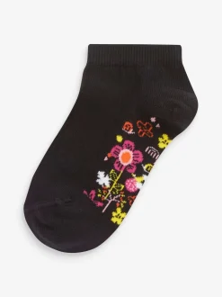 Zwart bloemenprint - 5 paar katoenrijke sneakersokken met voetbed