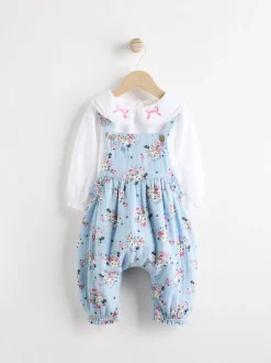 Zwart bloemenprint - Cath Kidston Baby Woven 100% Cotton Dungarees & Long Sleeve Blouse Set